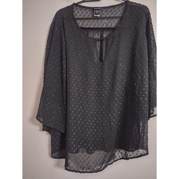 Torrid Textured Chiffon Bell Sleeve Top Size 1 Sheer Shirt Black and Gold - Picture 1 of 6